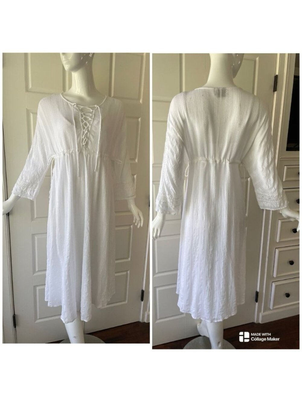 ASOS Design Midi Dress White Cotton Lace Sheer Boho Mediterranean Chic size US 4